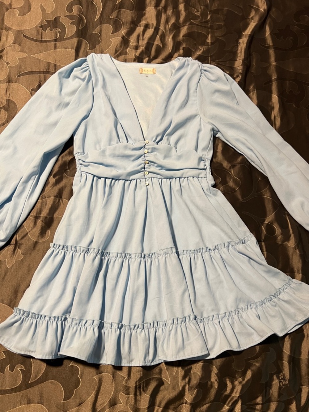 Altar’d State Emmaline/Adara Light Blue Ruffle Tiered Dress Long Sleeves Large